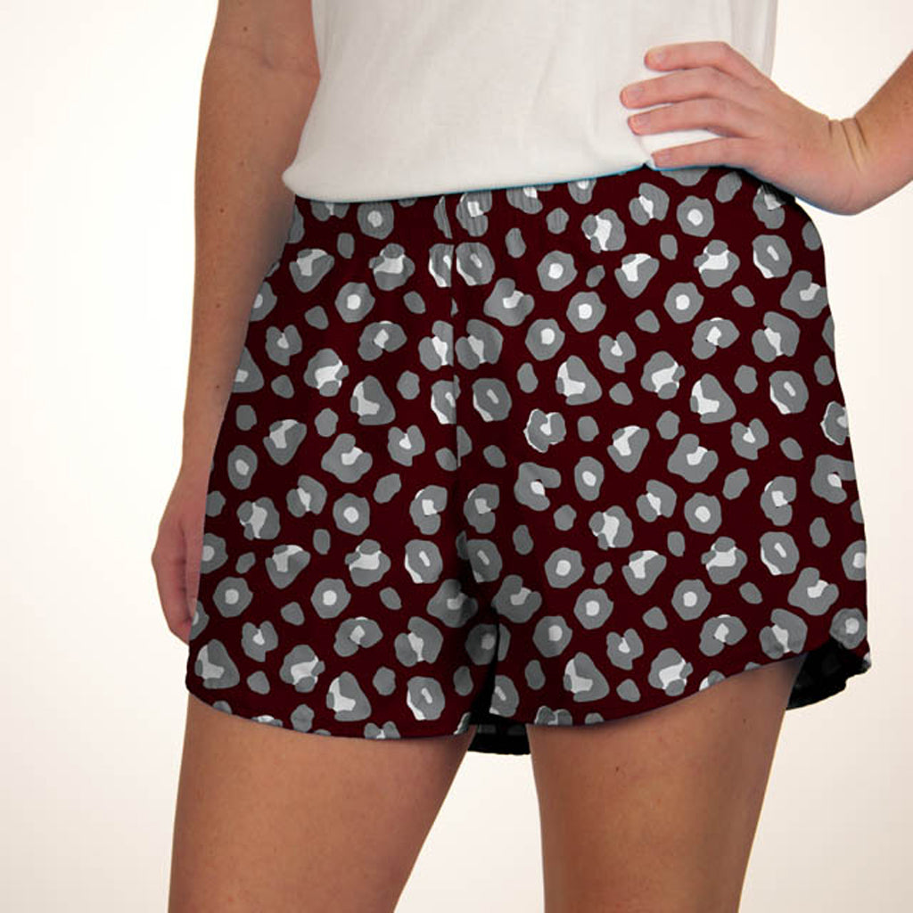 STEPH SHORTS - MAROON LEOPARD