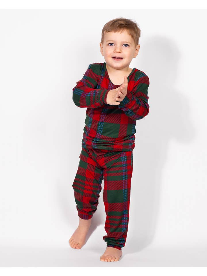 KID'S PLAID PJS - GREEN/RED