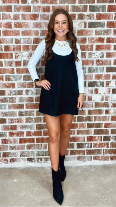 SUEDE SHIFT DRESS - BLACK