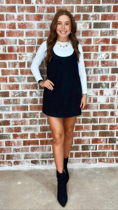 SUEDE SHIFT DRESS - BLACK