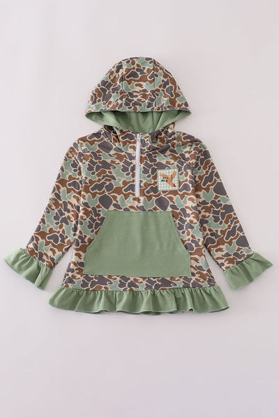 CAMO DUCK RUFFLE HOODIE - GIRL