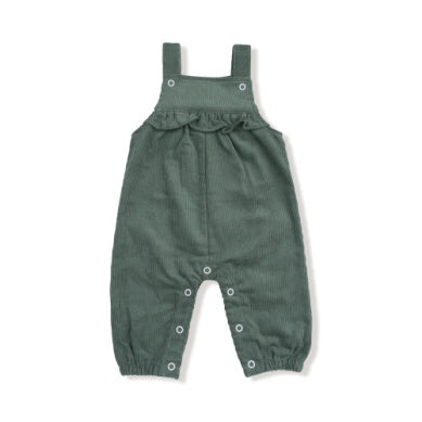 DARK IVY CORDUROY RUFFLE OVERALLS (GIRLS)